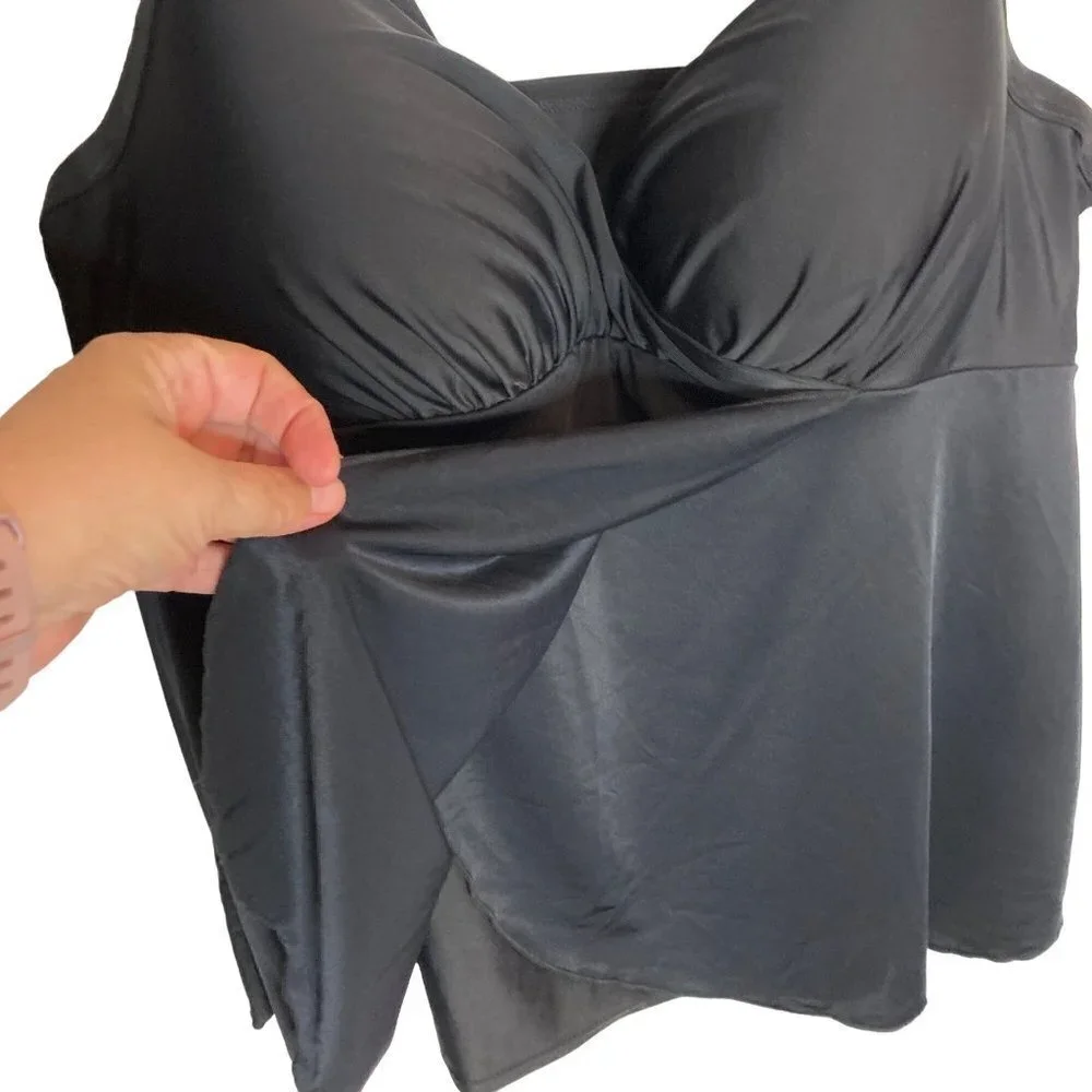 Cacique Swim Balconette‎ Bathing Top Black 42DD Full Bra Adjustable Tankini